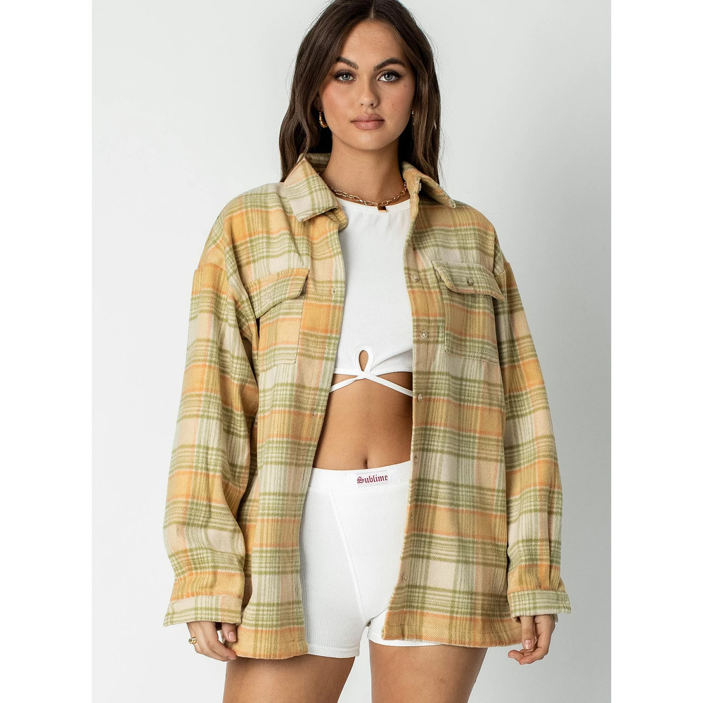 Princess Polly | Oversized Orange Plaid Mila LS Button-Up Shirt Shacket Medium